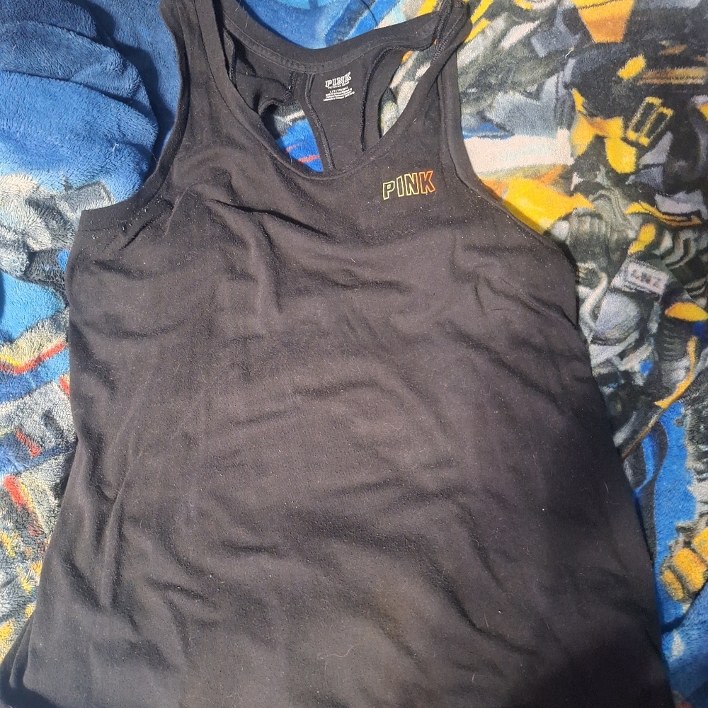 Victoria's Secret Black Top with Pink Branding